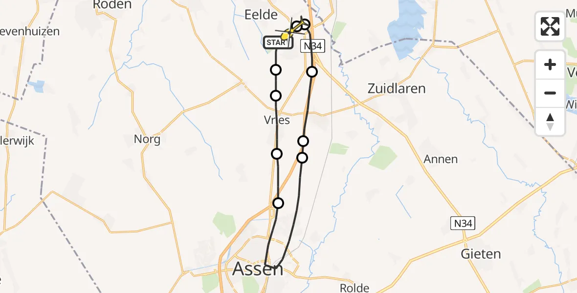Routekaart van de vlucht: Lifeliner 4 naar Groningen Airport Eelde