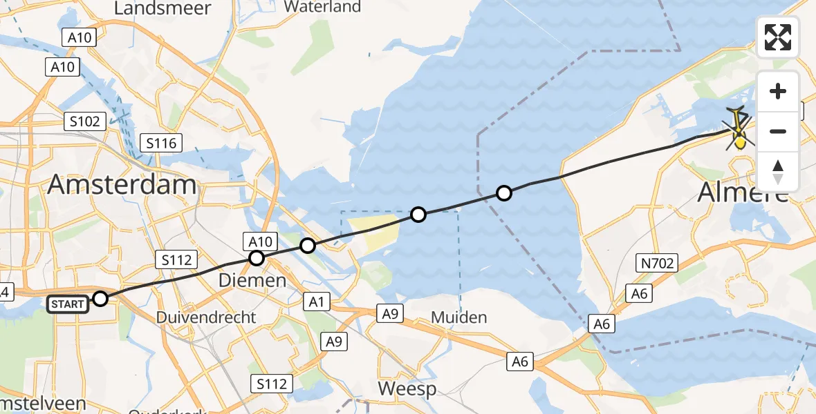 Routekaart van de vlucht: Lifeliner 1 naar Almere