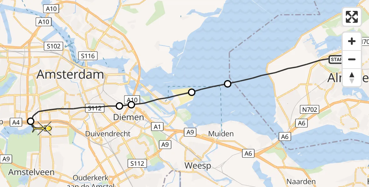 Routekaart van de vlucht: Lifeliner 1 naar VU Medisch Centrum Amsterdam