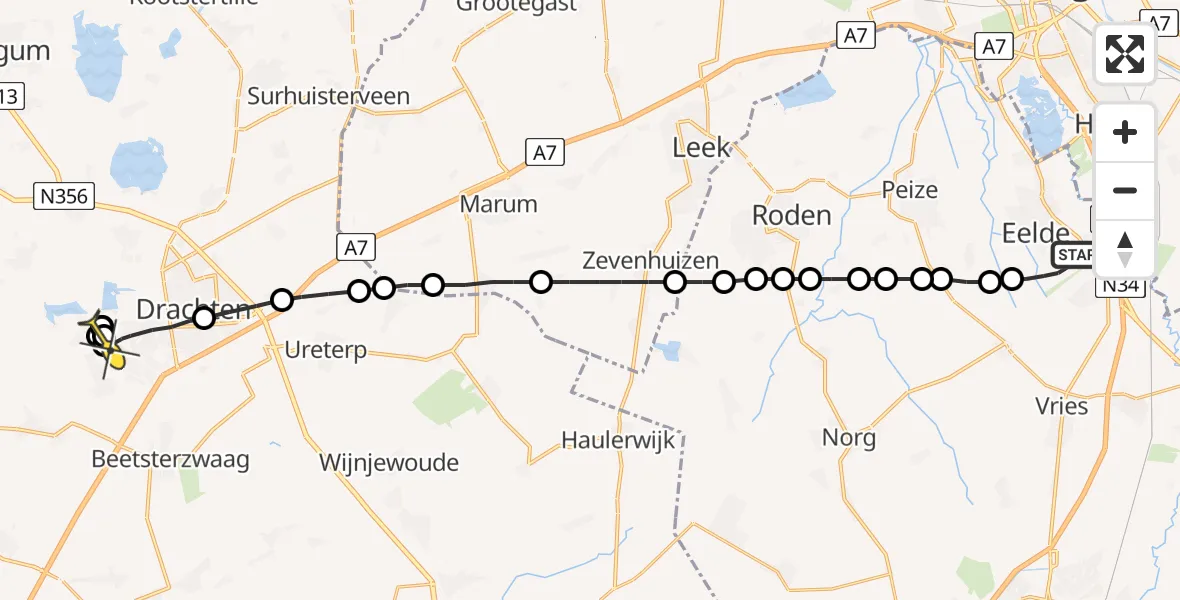 Routekaart van de vlucht: Lifeliner 4 naar De Wilgen