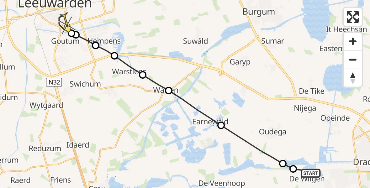 Routekaart van de vlucht: Lifeliner 4 naar Leeuwarden