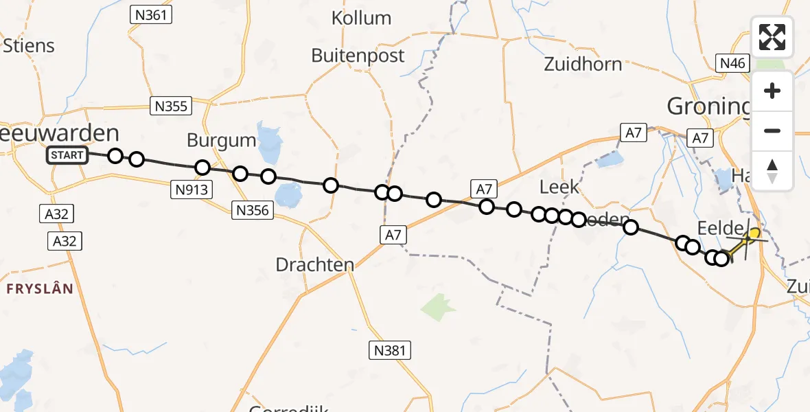 Routekaart van de vlucht: Lifeliner 4 naar Groningen Airport Eelde