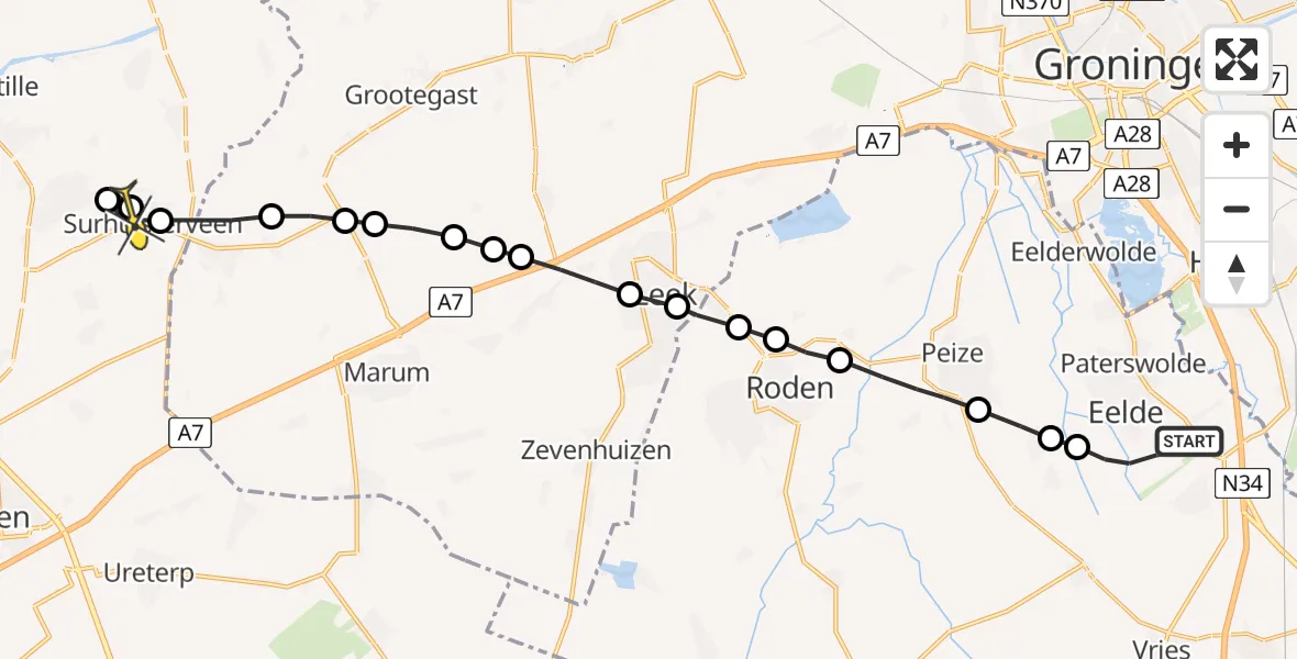 Routekaart van de vlucht: Lifeliner 4 naar Surhuisterveen