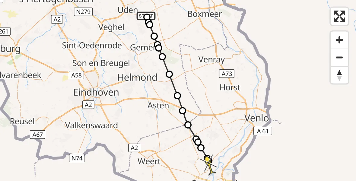 Routekaart van de vlucht: Lifeliner 3 naar Nunhem