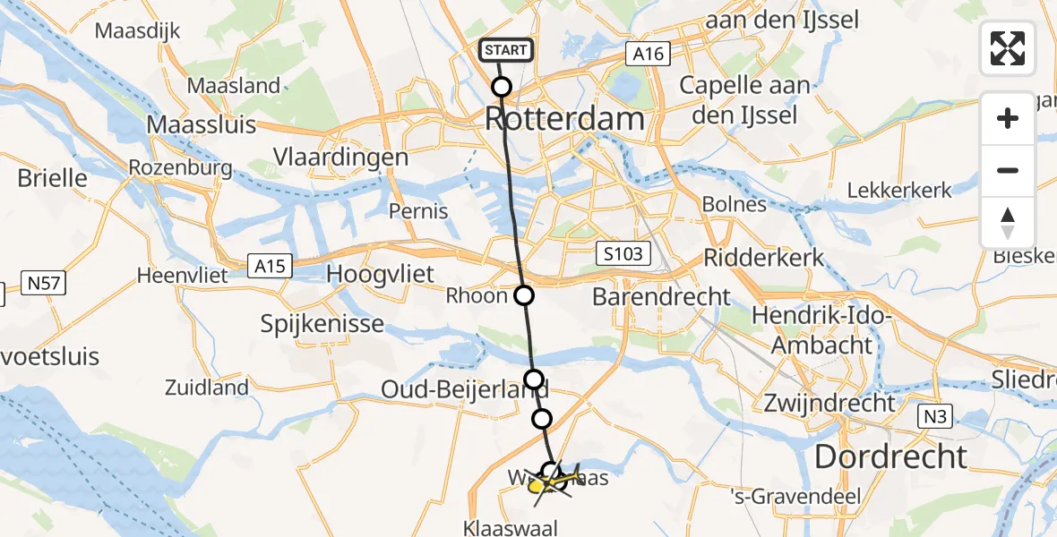 Routekaart van de vlucht: Lifeliner 2 naar Westmaas