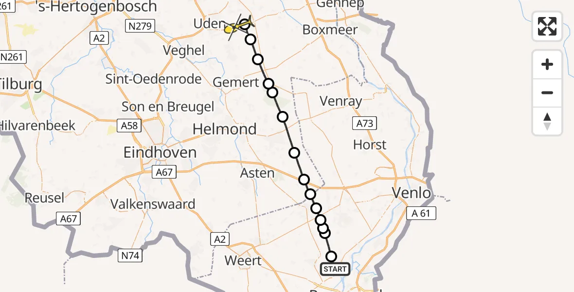 Routekaart van de vlucht: Lifeliner 3 naar Vliegbasis Volkel