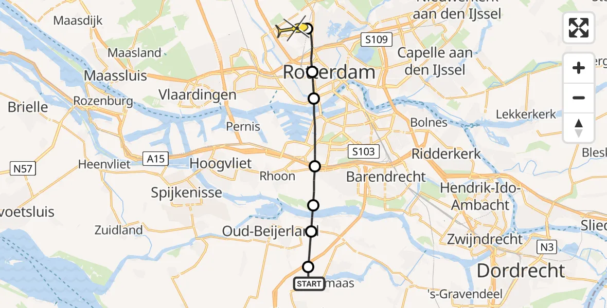 Routekaart van de vlucht: Lifeliner 2 naar Rotterdam The Hague Airport