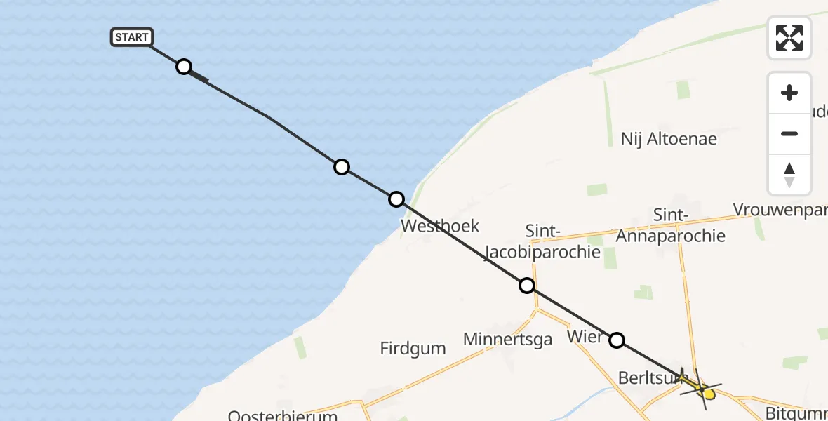 Routekaart van de vlucht: Ambulancehelikopter naar Berltsum
