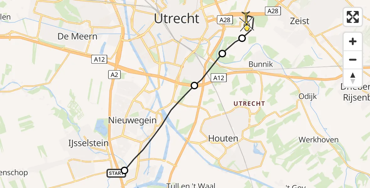 Routekaart van de vlucht: Lifeliner 1 naar Universitair Medisch Centrum Utrecht