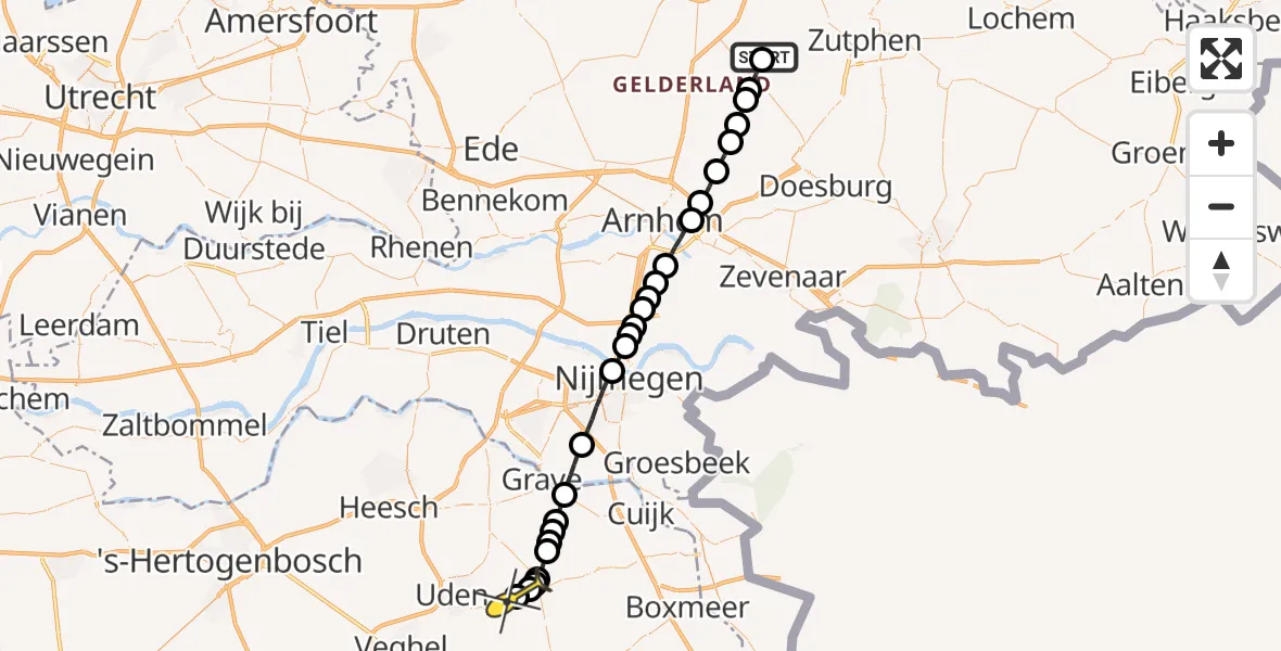 Routekaart van de vlucht: Lifeliner 3 naar Vliegbasis Volkel