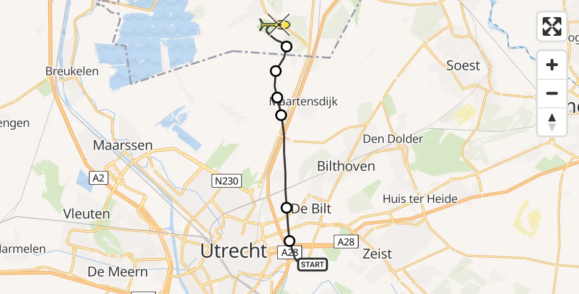 Routekaart van de vlucht: Lifeliner 1 naar Vliegveld Hilversum