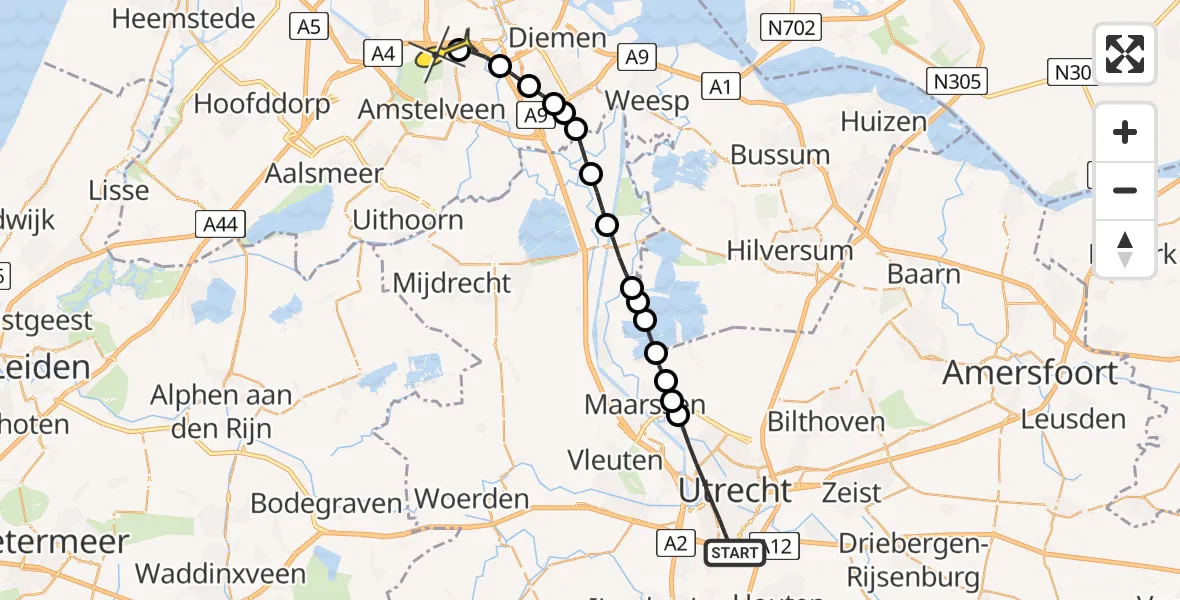 Routekaart van de vlucht: Lifeliner 1 naar VU Medisch Centrum Amsterdam