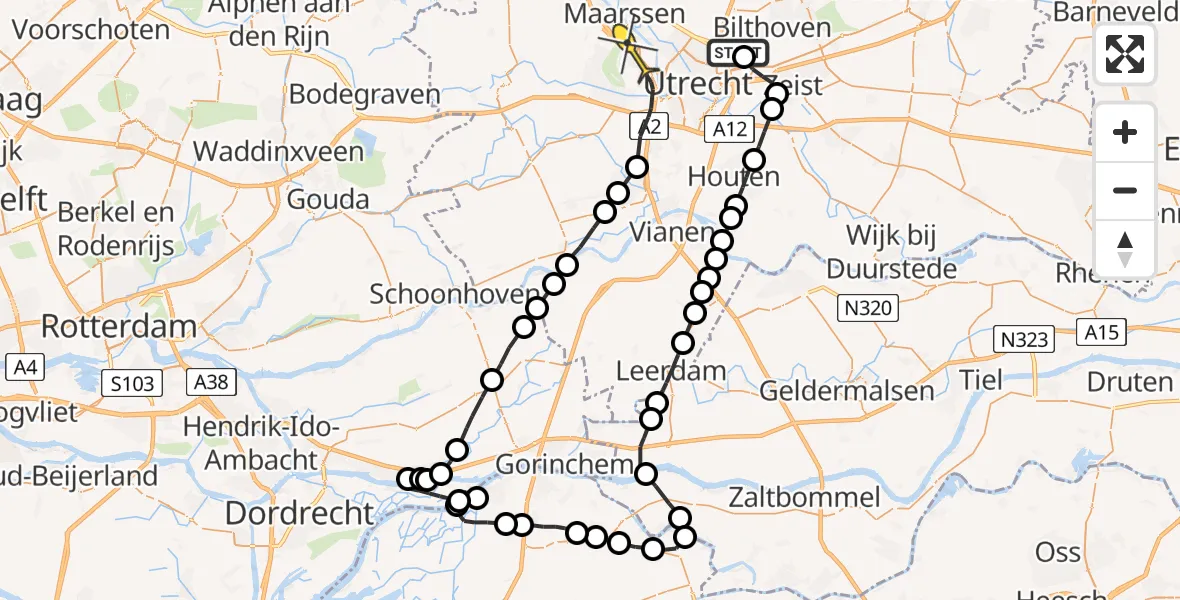 Routekaart van de vlucht: Politieheli naar Utrecht