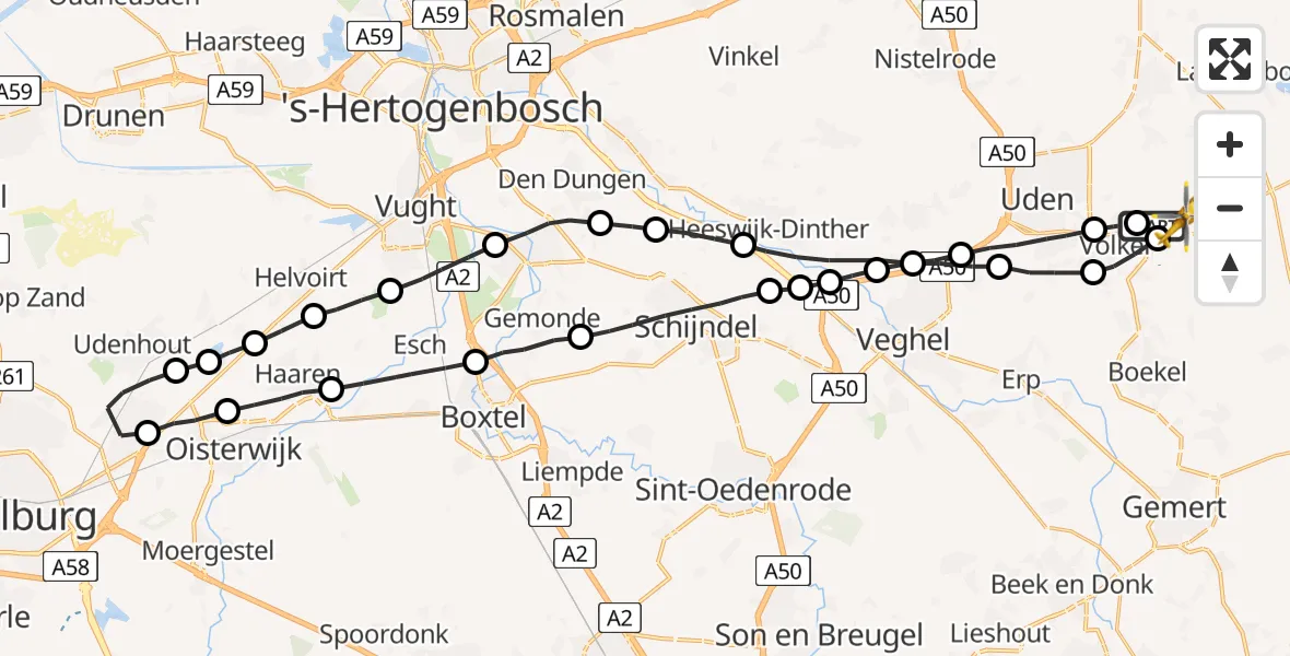 Vluchtroute Traumahelikopter Vliegbasis Volkel - Vliegbasis Volkel, 18 juli 2022, 18:29