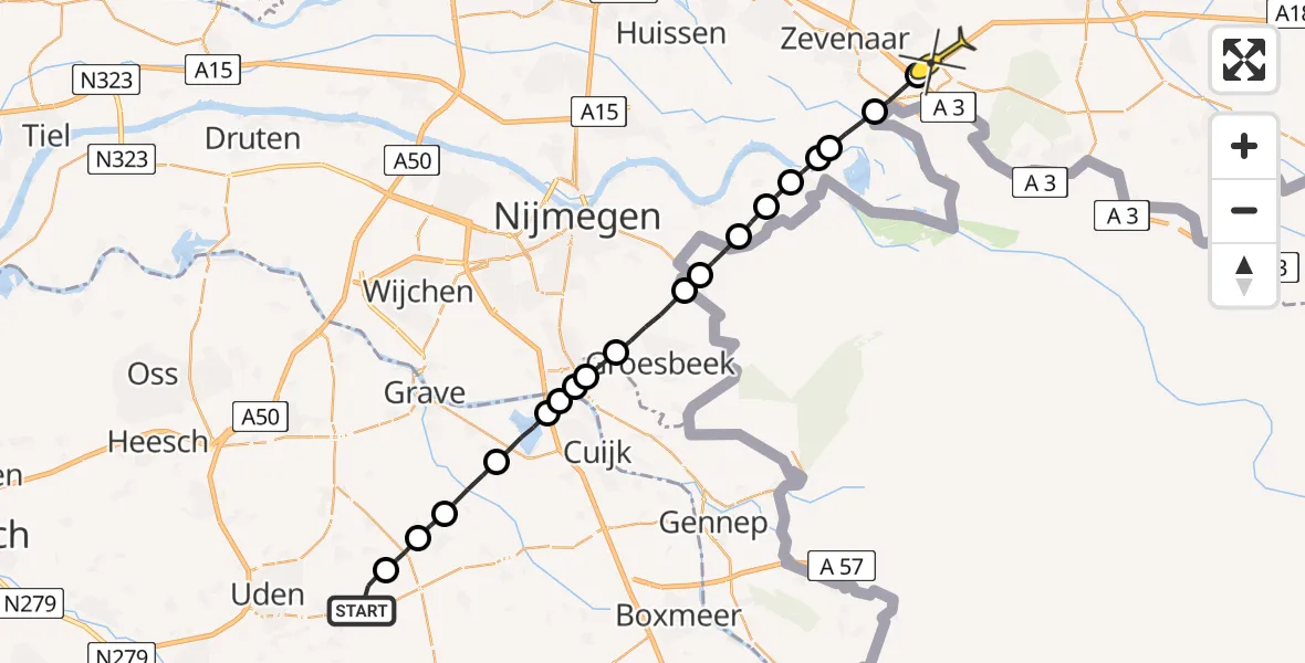 Routekaart van de vlucht: Lifeliner 3 naar Didam