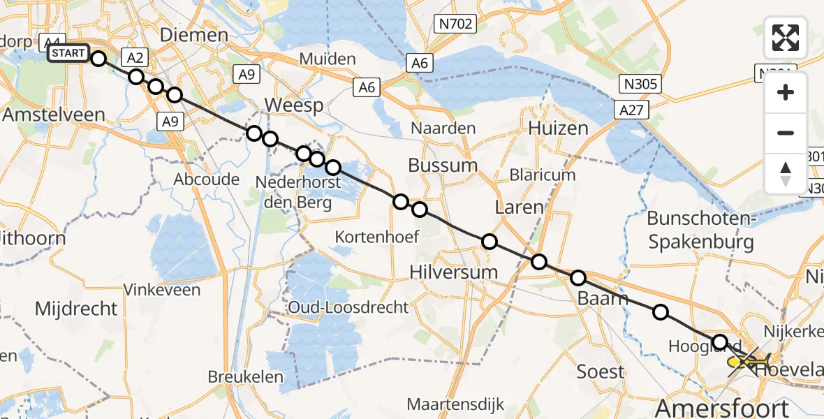 Routekaart van de vlucht: Lifeliner 1 naar Amersfoort