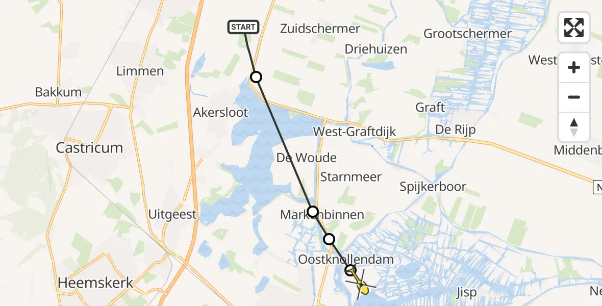 Routekaart van de vlucht: Politiehelikopter naar Oostknollendam