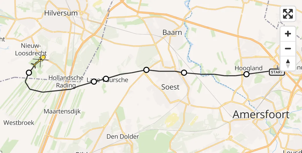 Routekaart van de vlucht: Lifeliner 1 naar Vliegveld Hilversum