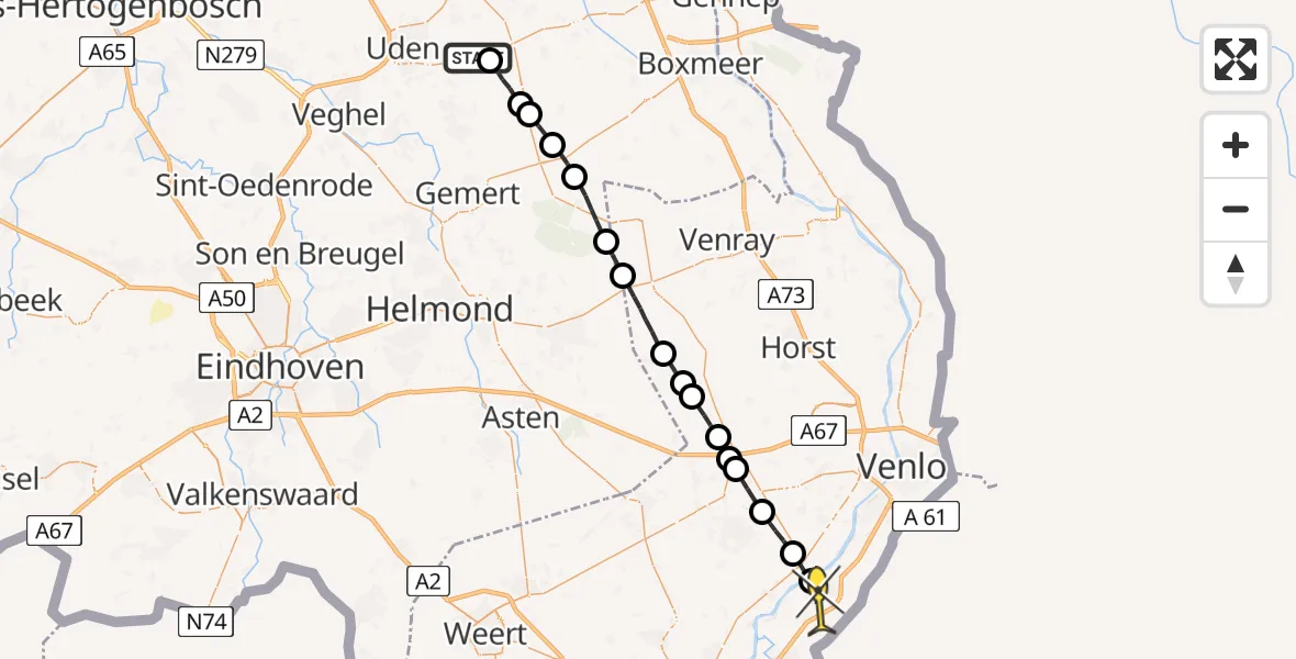 Routekaart van de vlucht: Lifeliner 3 naar Reuver