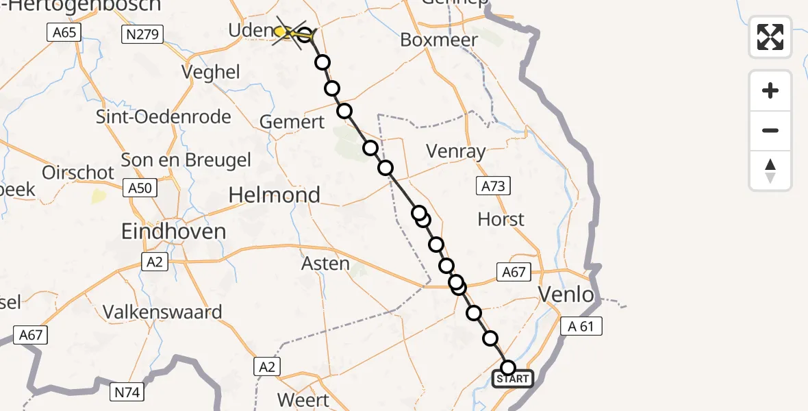 Routekaart van de vlucht: Lifeliner 3 naar Vliegbasis Volkel