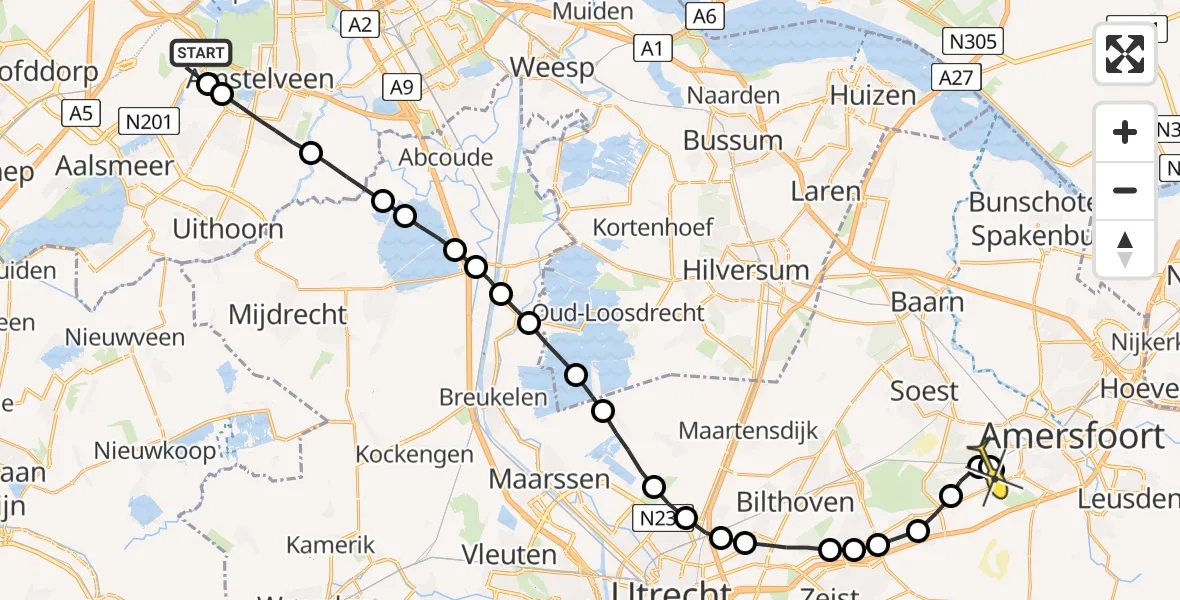 Routekaart van de vlucht: Politieheli naar Amersfoort