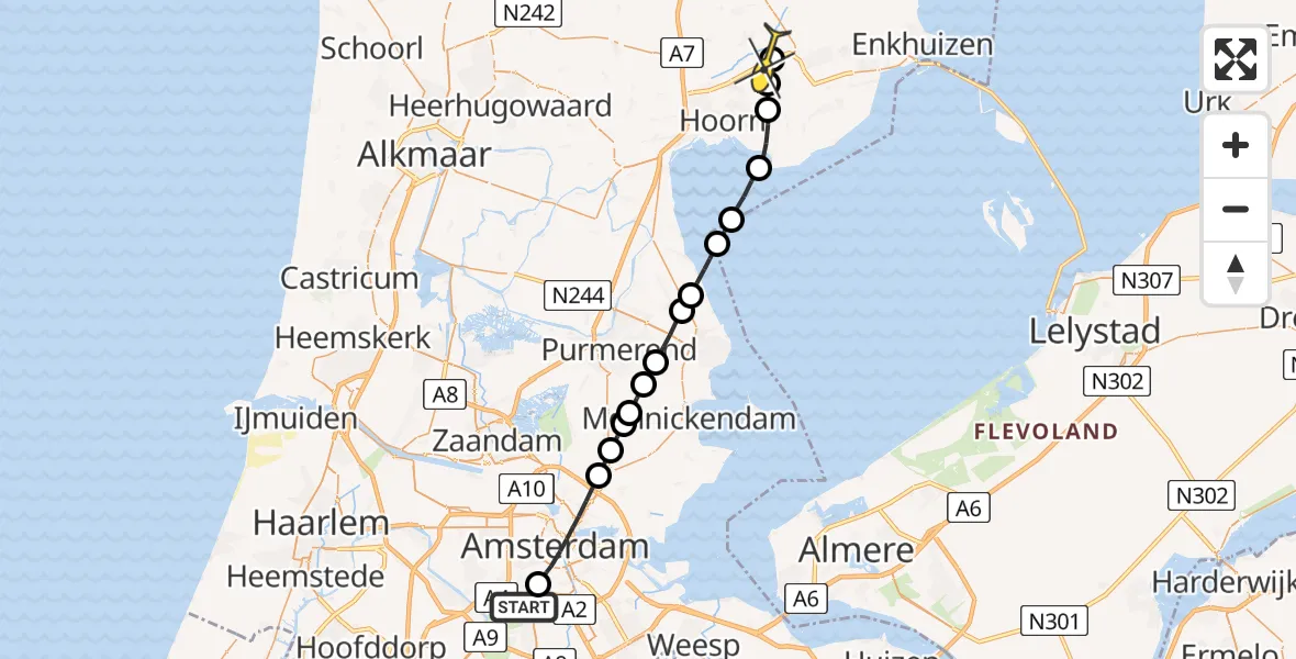 Routekaart van de vlucht: Lifeliner 1 naar Zwaagdijk-Oost