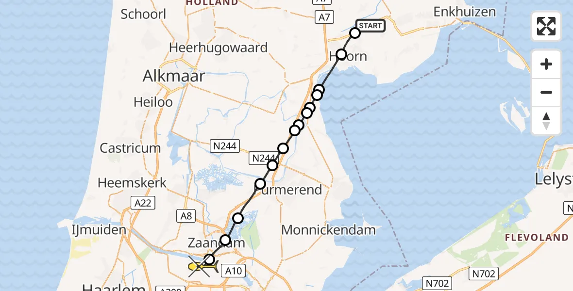 Routekaart van de vlucht: Lifeliner 1 naar Amsterdam Heliport