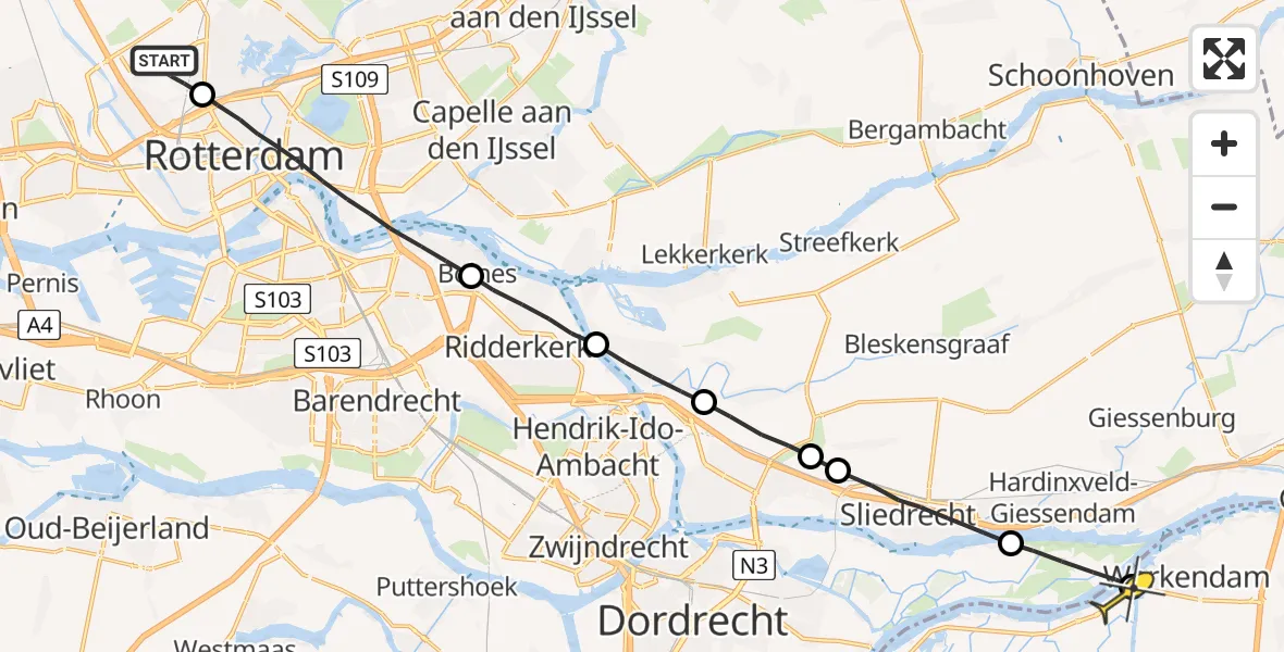 Routekaart van de vlucht: Lifeliner 2 naar Werkendam