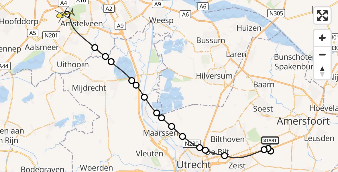 Routekaart van de vlucht: Politiehelikopter naar Schiphol