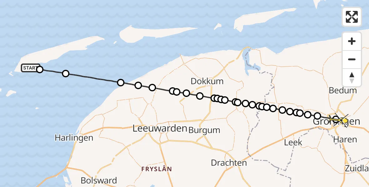 Routekaart van de vlucht: Lifeliner 4 naar Universitair Medisch Centrum Groningen