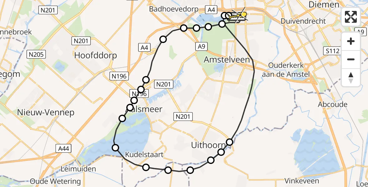 Routekaart van de vlucht: Lifeliner 1 naar VU Medisch Centrum Amsterdam