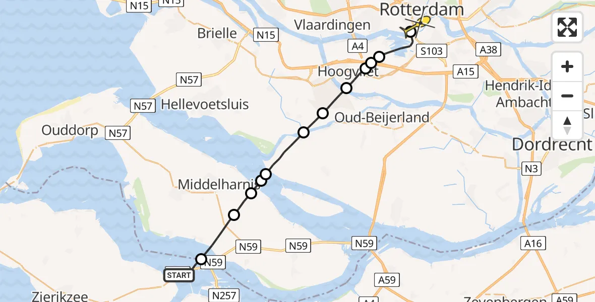 Routekaart van de vlucht: Lifeliner 2 naar Erasmus MC