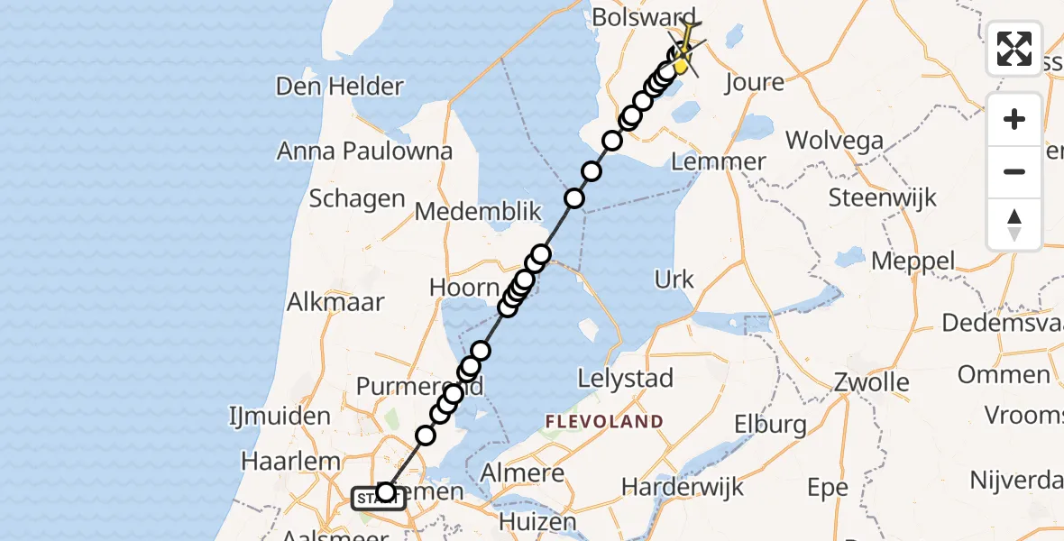 Routekaart van de vlucht: Lifeliner 1 naar IJlst