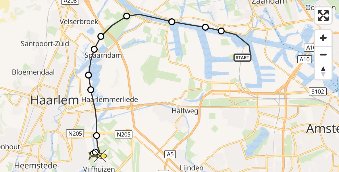 Routekaart van de vlucht: Lifeliner 1 naar Vijfhuizen