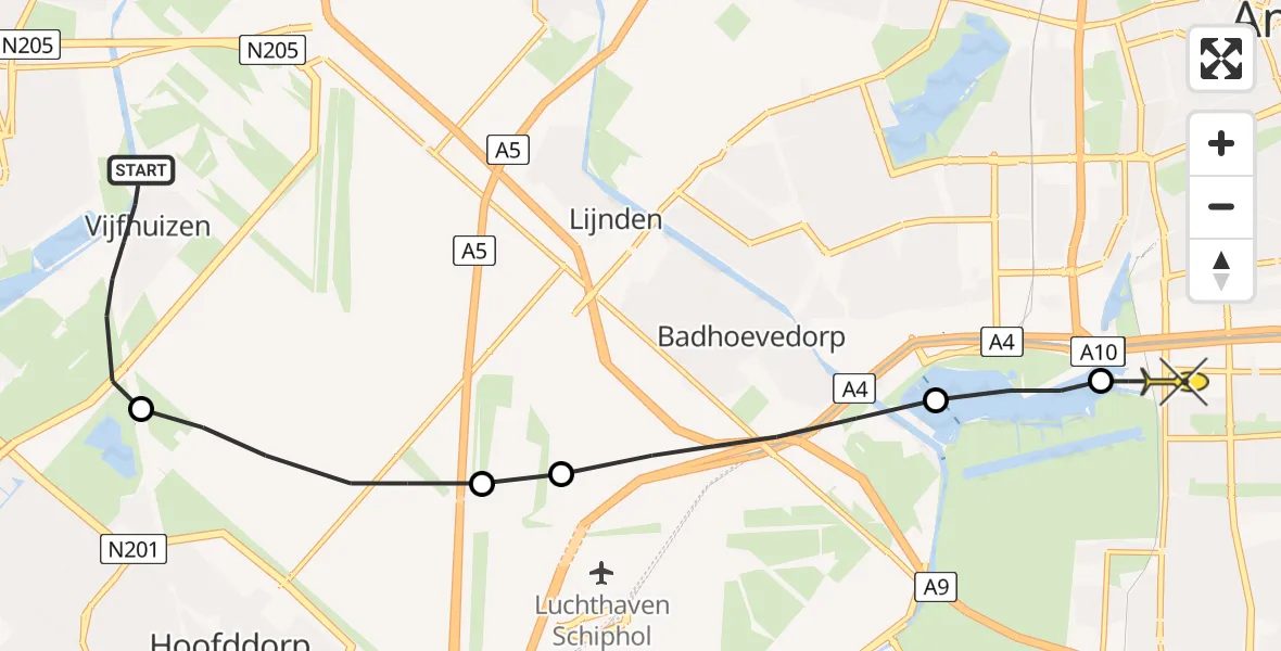 Routekaart van de vlucht: Lifeliner 1 naar VU Medisch Centrum Amsterdam