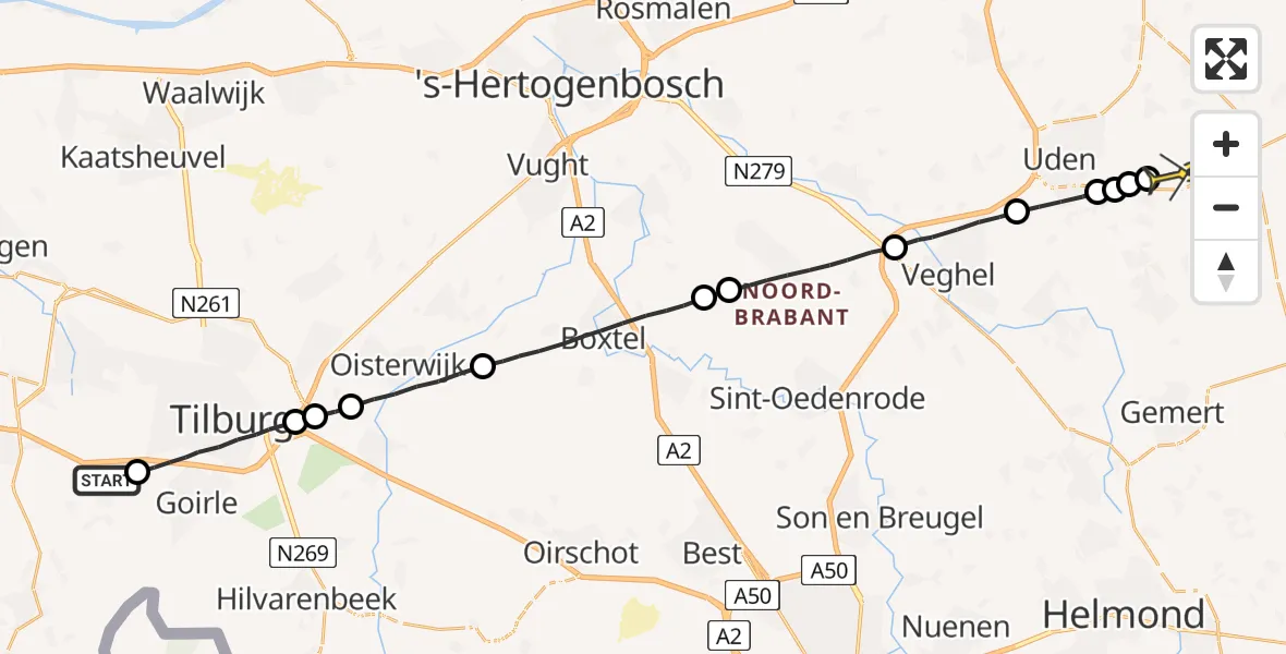 Routekaart van de vlucht: Lifeliner 3 naar Vliegbasis Volkel