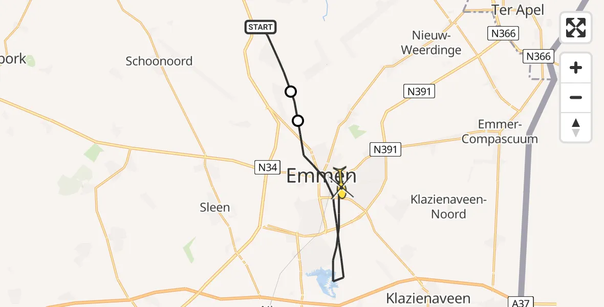 Routekaart van de vlucht: Lifeliner 4 naar Emmen