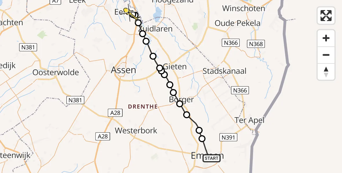 Routekaart van de vlucht: Lifeliner 4 naar Groningen Airport Eelde