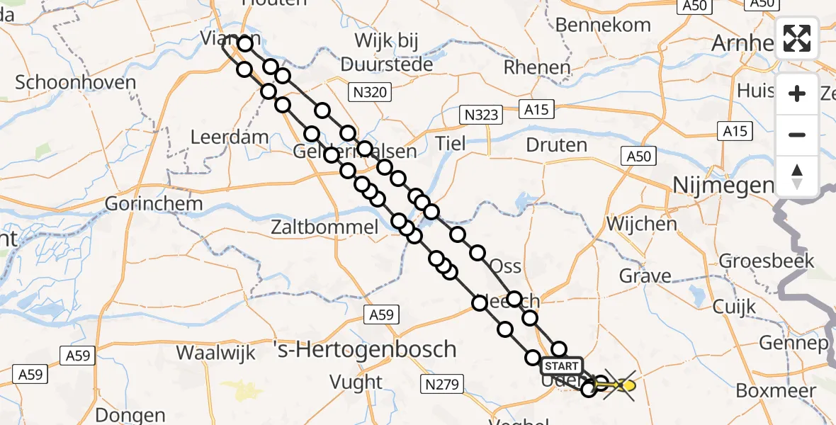 Routekaart van de vlucht: Lifeliner 3 naar Vliegbasis Volkel