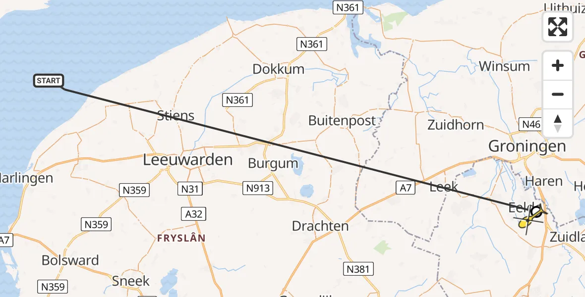 Routekaart van de vlucht: Ambulanceheli naar Groningen Airport Eelde