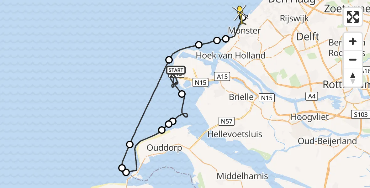 Routekaart van de vlucht: Politieheli naar Monster