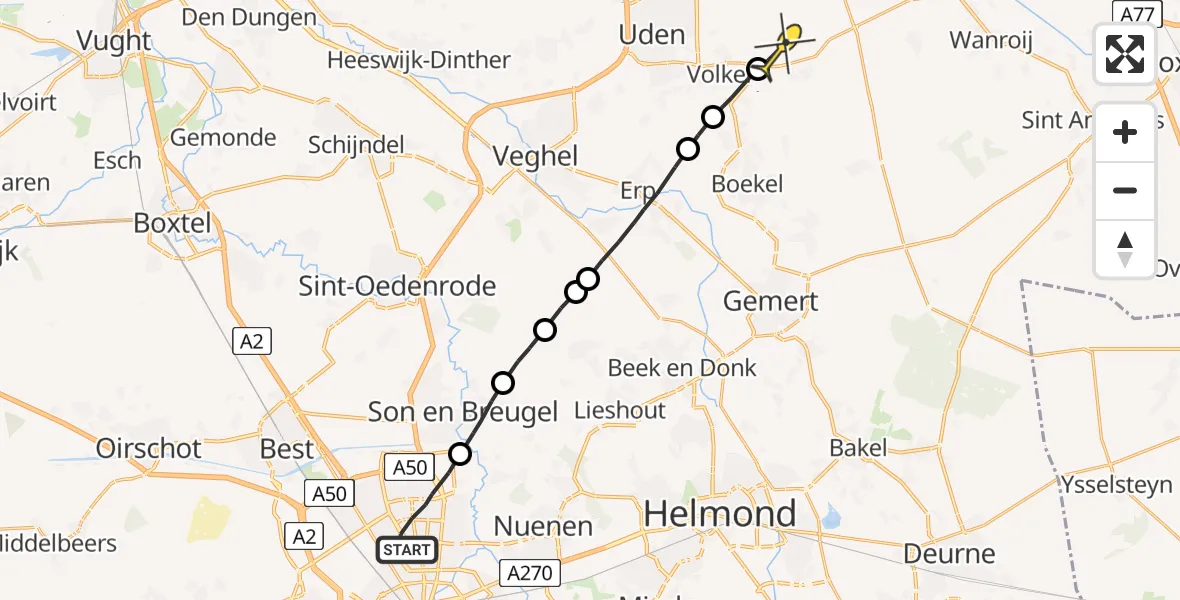 Routekaart van de vlucht: Lifeliner 3 naar Vliegbasis Volkel