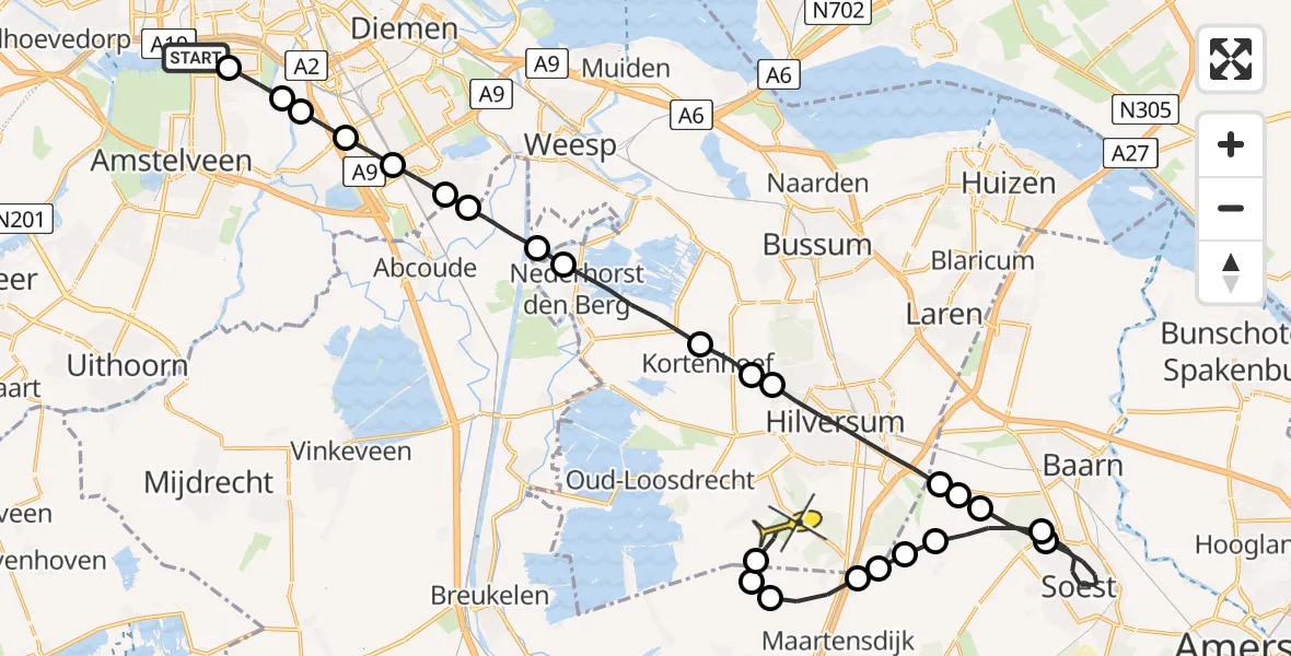 Routekaart van de vlucht: Lifeliner 1 naar Vliegveld Hilversum