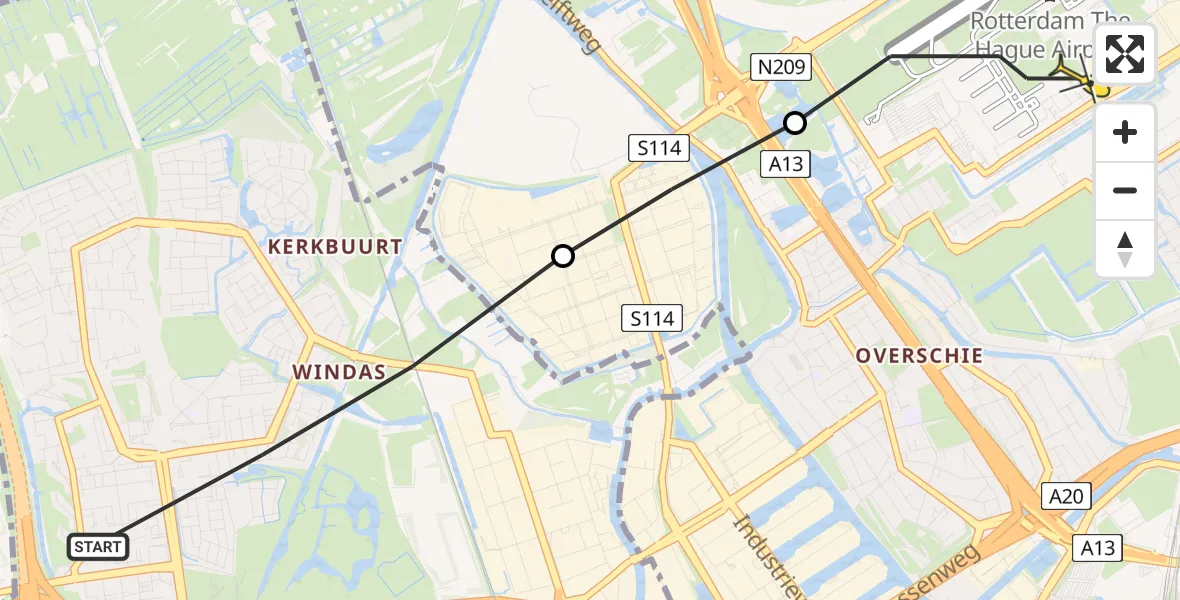 Routekaart van de vlucht: Lifeliner 2 naar Rotterdam The Hague Airport