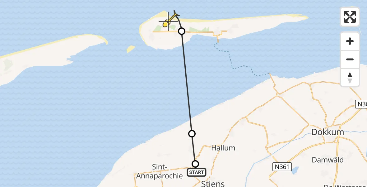 Routekaart van de vlucht: Ambulanceheli naar Ameland Airport Ballum