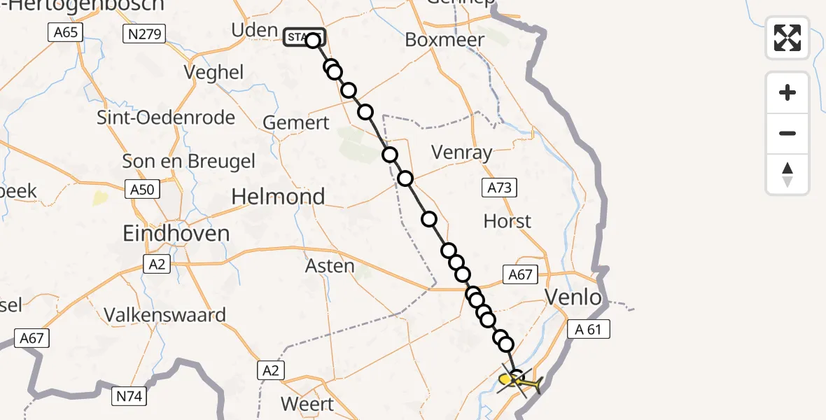 Routekaart van de vlucht: Lifeliner 3 naar Reuver