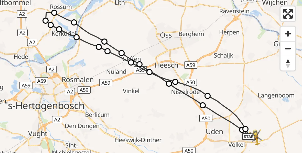 Vluchtroute Traumahelikopter Vliegbasis Volkel - Vliegbasis Volkel, 20 juli 2022, 03:07