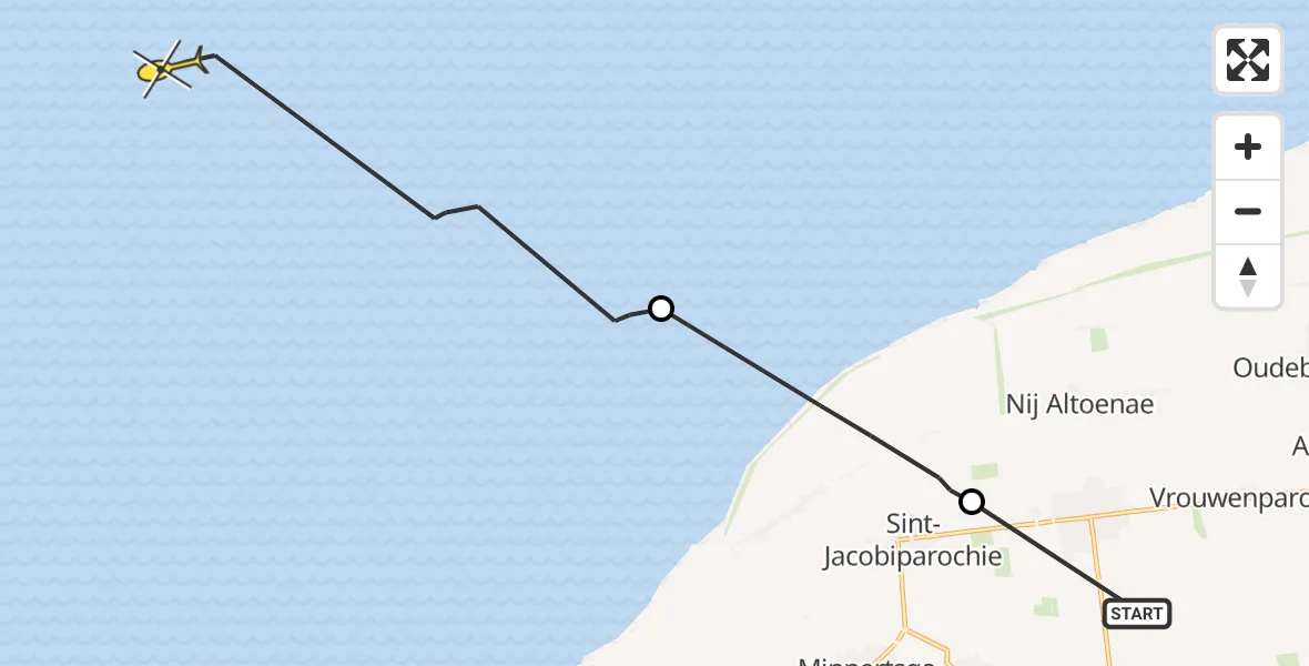 Routekaart van de vlucht: Ambulancehelikopter naar Oosterend