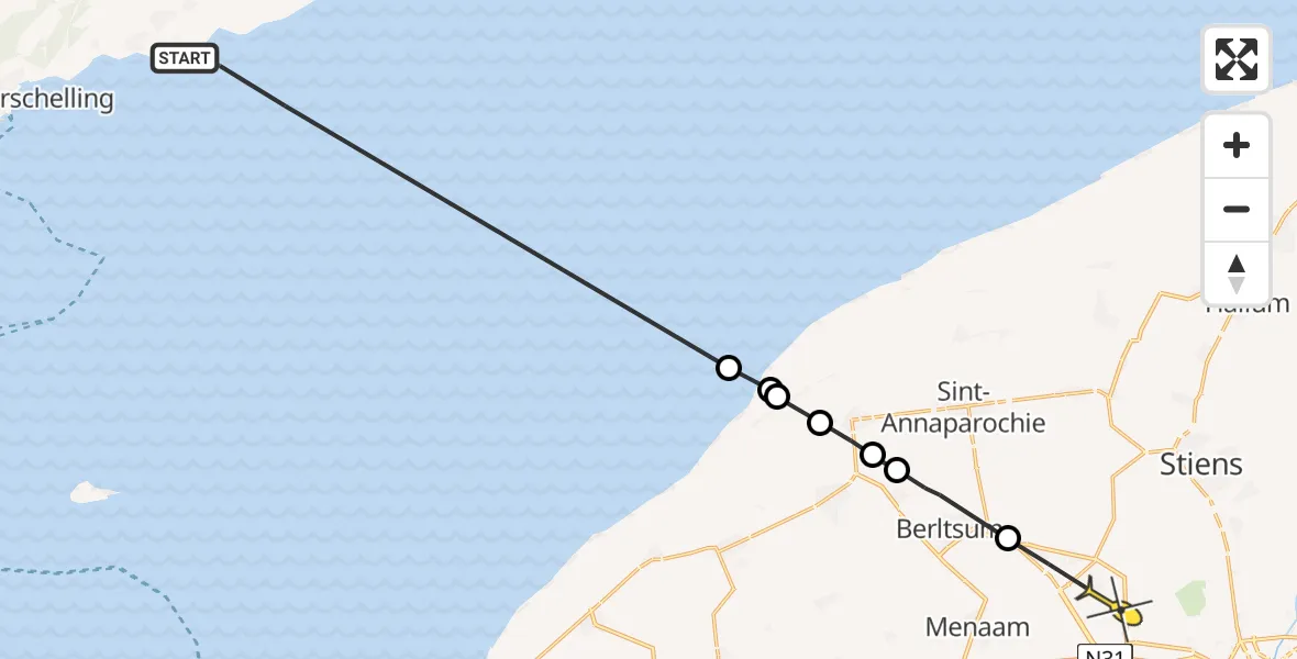 Routekaart van de vlucht: Ambulanceheli naar Ingelum
