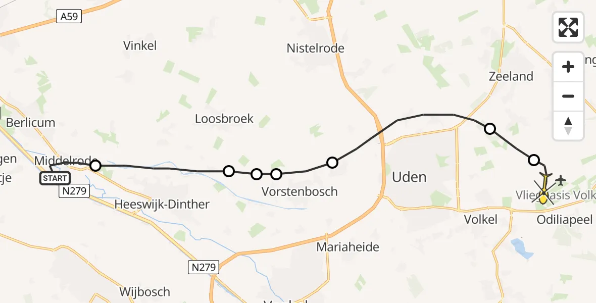 Routekaart van de vlucht: Lifeliner 3 naar Vliegbasis Volkel